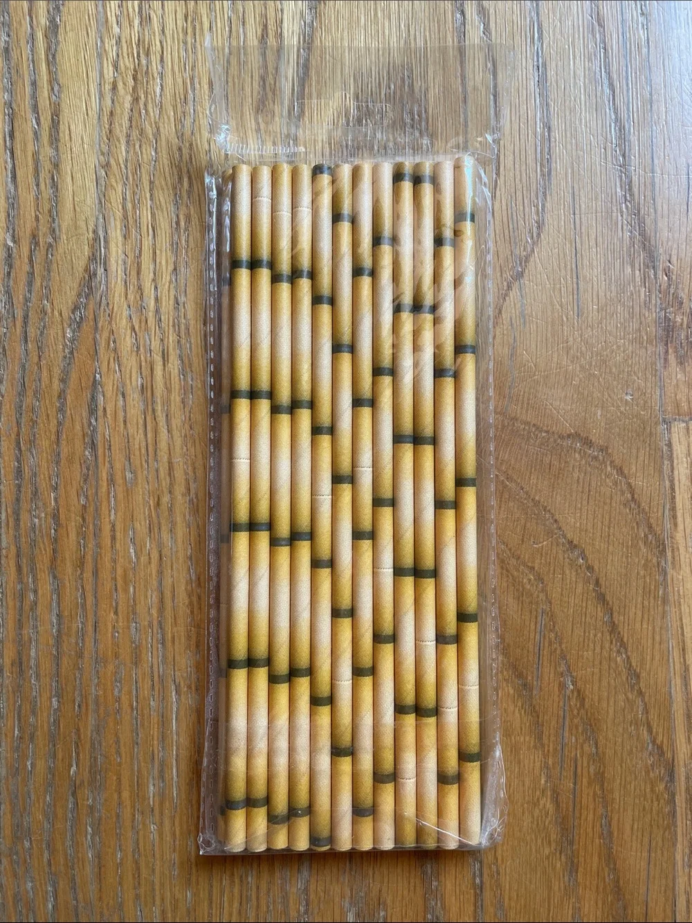 NWOT Yellow Bamboo-Pattern Disposable Paper Straws